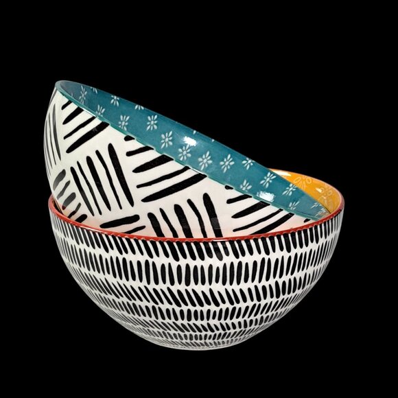 Set of 2 OVER AND BACK Colorful Geometric Design 6" Cereal Soup Bowls - Picture 10 of 12